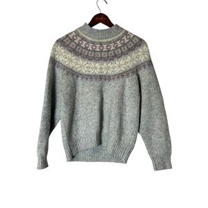 Vintage Northern Isles Wool Blend Blue Fair Isle Cable Knit Sweater- Size Large